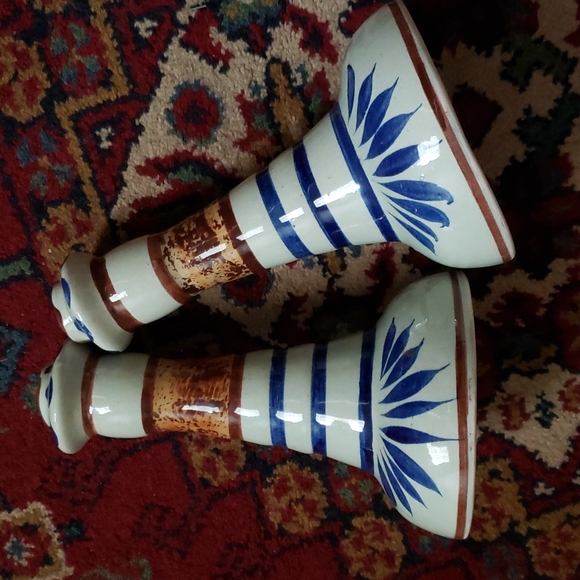 ❤ VINTAGE | Tonala Mexican Pottery Candle Holders Sun Motif Signed - Picture 4 of 16